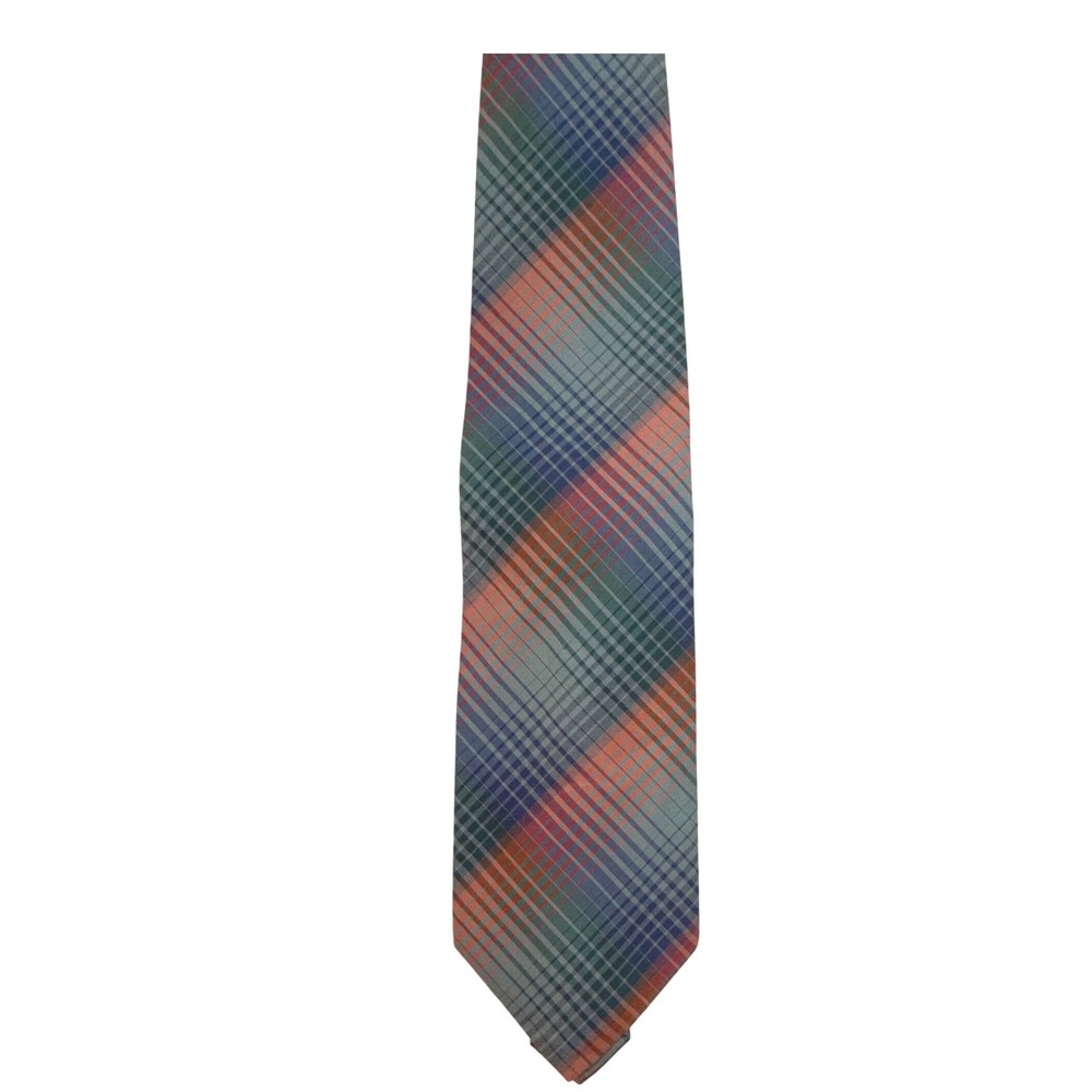 Country Traditionals Pendleton Men's‎ 80s Tie Plaid soft Blue Green Orange retro
